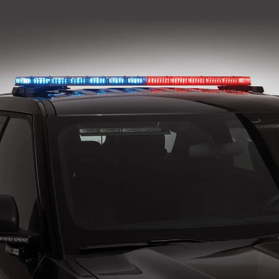 Federal Signal Integrity light bar — police blue/red configuration lit on vehicle